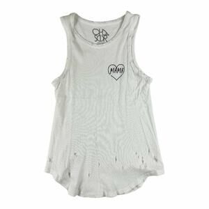 Chaser Mama Distressed White Tank Top XS Extra Small